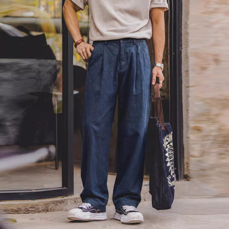 Plus-Size Summer Men's Tencel Lyocell Casual Pants, American-Style Wrinkle-Resistant Cool Straight-Leg Pants, Loose Fit Commuter Long Pants, Trendy