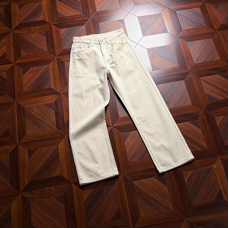 Plus-Size Summer New Minimalist Aesthetic Workwear Pants for Men, 10.5 oz Light Luxury Texture Off-White Jeans for Men