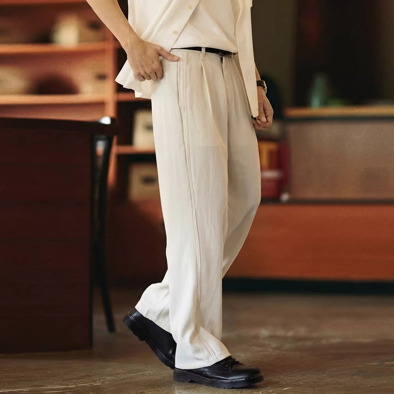 Plus-Size Summer Old Money Style White Casual Pants for Men, Drapey Straight-Leg Loose Versatile Thin Long Pants Trendy