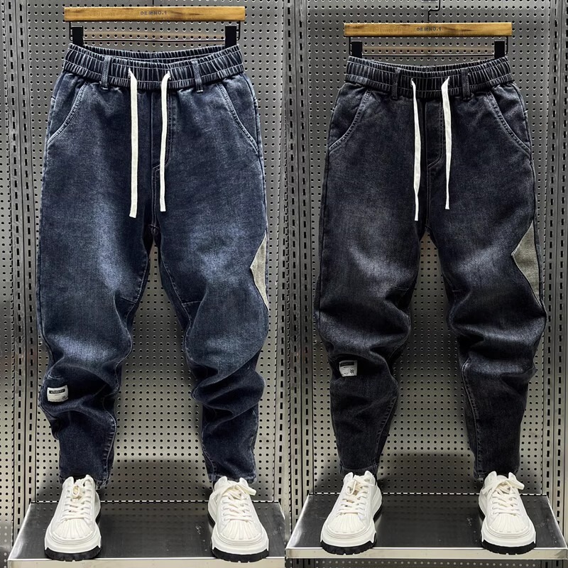 Plus Size 150kg Autumn and Winter Trendy Men's Jeans, Washed, Versatile, Stretchy, Loose, Slim-Fit, Harem Nine-Point Pants 2