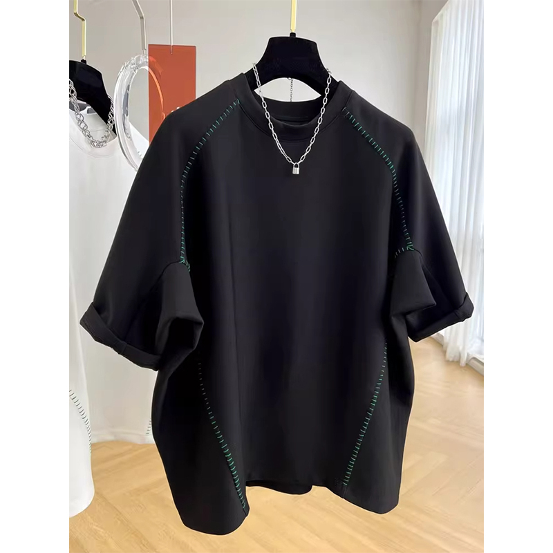 Plus Size 150kg Air Layer Design Niche Exposed Seam Oversized Loose Batwing Short-Sleeve T-Shirt Unisex Half-Sleeve Top