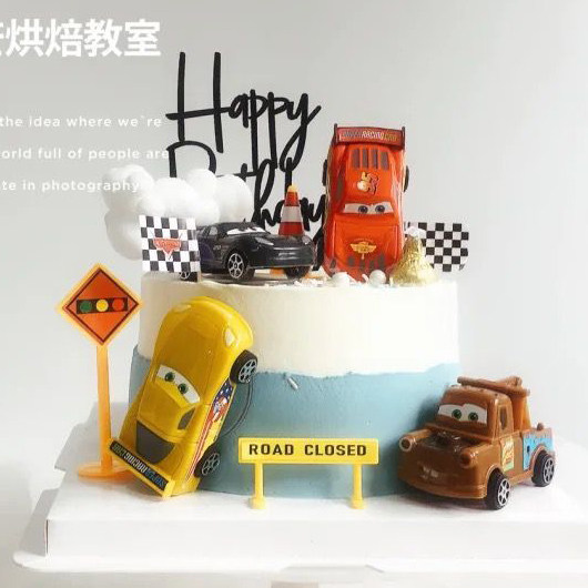 Children's Birthday Cake Decoration Car Mobilization Cartoon Pull Back Car Ornament Baking Dessert Table Decoration