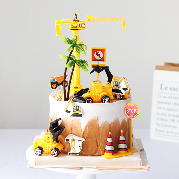 Engineering Vehicle Excavator Birthday Party Crane Tower Cake Decoration