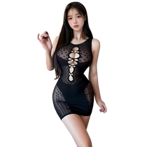 Feimu hip-hugging mesh nightgown sexy stockings black stockings hollow sexy 2024 new style tearable polka dot underwear 7531