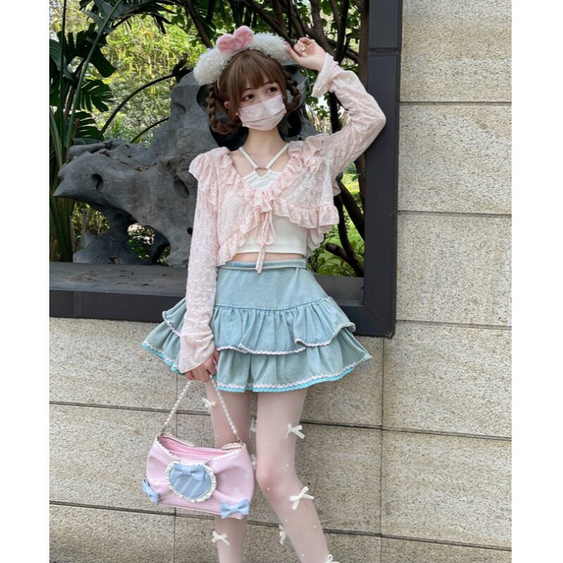 Lolita style lightweight jacket for women, short summer style, camisole, outerwear, sun protection cardigan, top, cover-up.