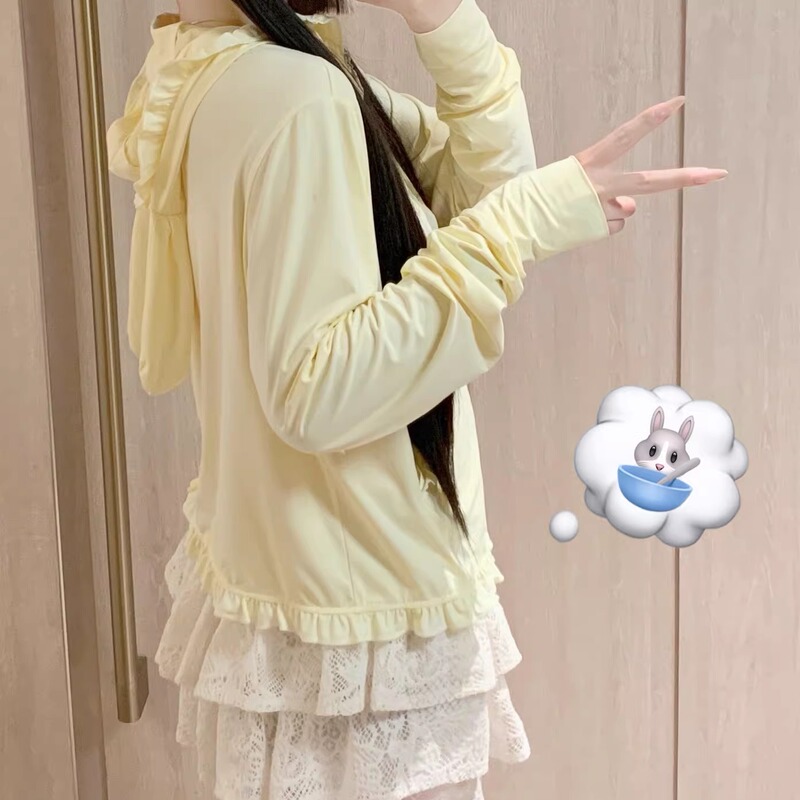 Lolita Girl with Cat Ears, Cute Bunny Ears, Hooded Short Sun Protection Jacket, Summer Air Conditioning Cover-Up