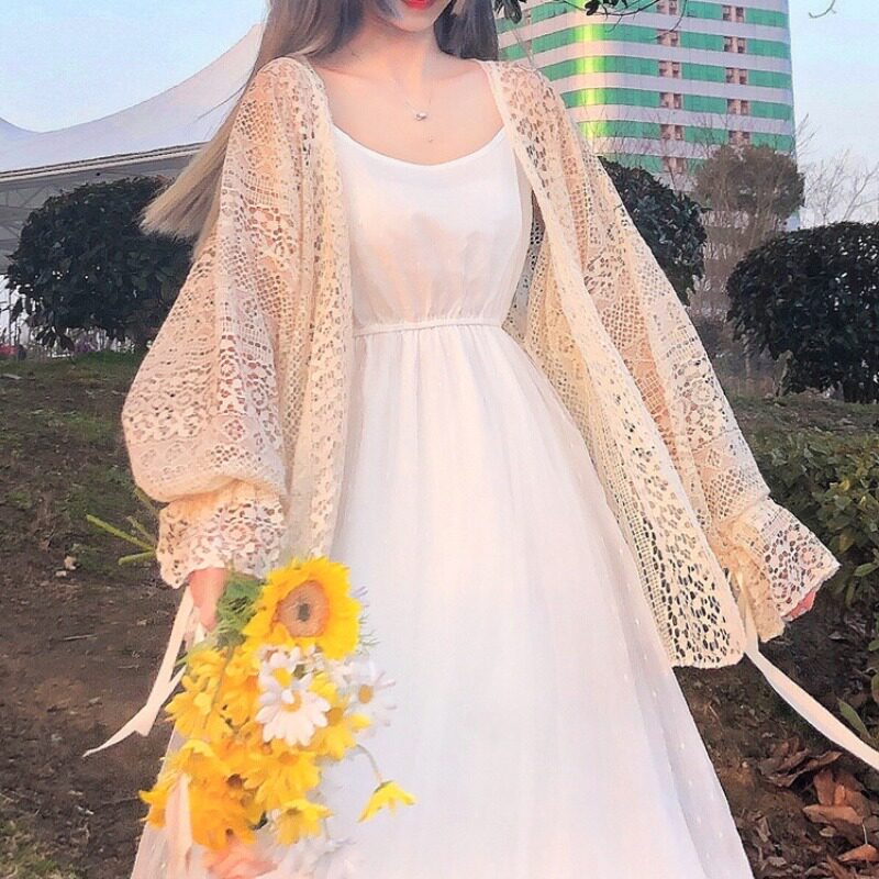 Hollowed-out lace Snow spinning hood Fairy Gas Pendant With Skirt External Hitch Coat Sunscreen Sundress Fairy woman shawl shoulder blouse Summer