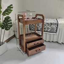 High-end beauty cart solid wood nail salon hair salon tattoo skin management tool cart three-layer mobile storage rack
