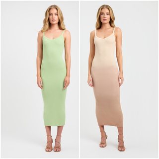 法系轻奢K00K 女款 V领露背吊带罗纹修身针织连衣裙 3025