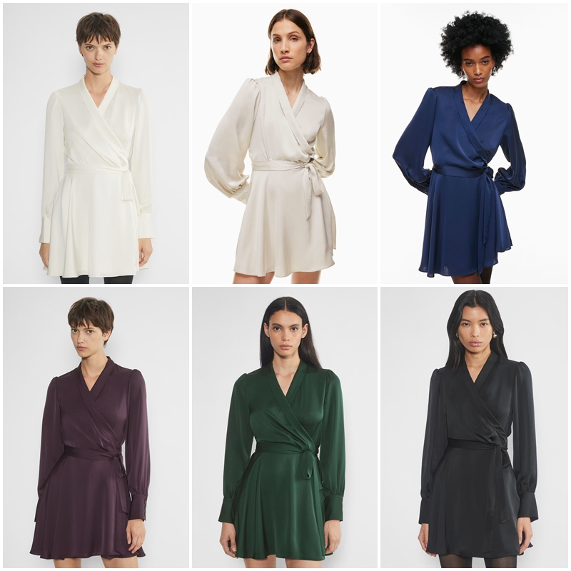 Canadian Red Label Women's Japanese Satin Wrap Long Sleeve Dress G434 Canadian Red Label Women's Japanese Satin Wrap Long Sleeve Dress G434