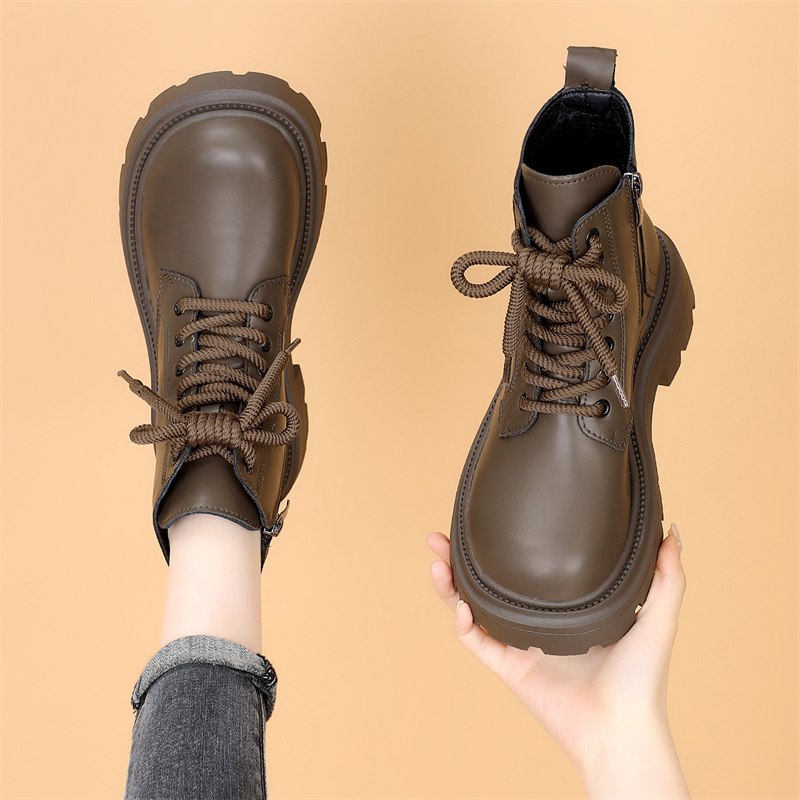 British Style Thick-Soled Genuine Leather Martin Boots for Women 2026 New Spring Women's Shoes Autumn and Winter Fleece-Lined Fashionable Short Boots to Match Skirts
