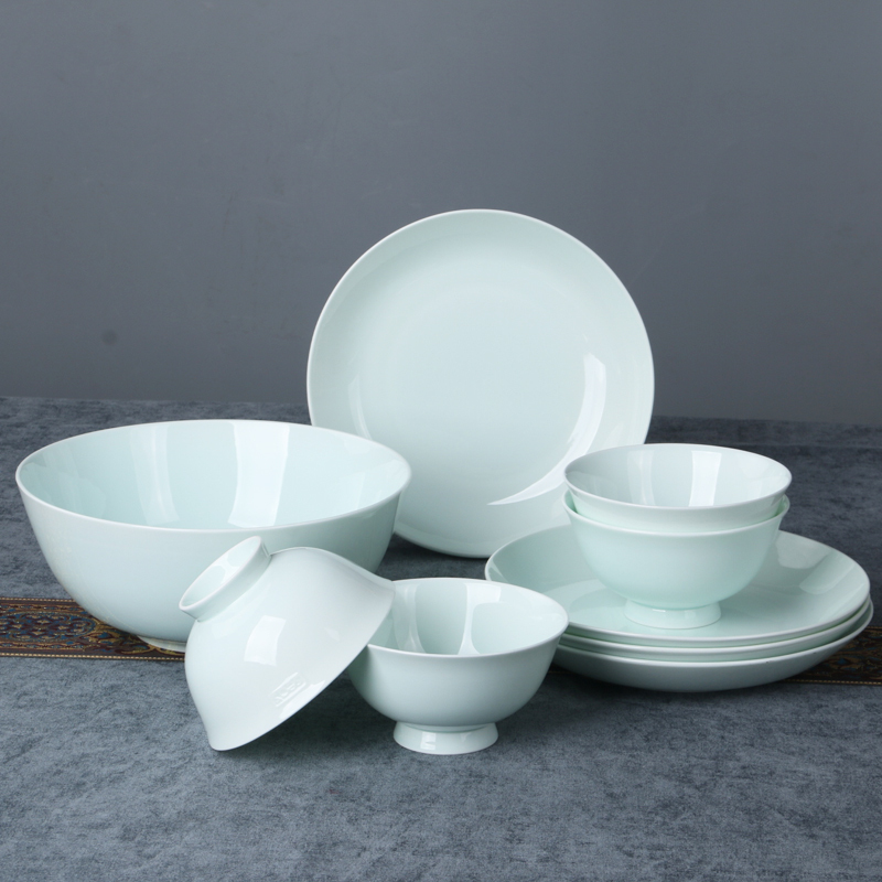 Antibacterial Porcelain from Haicui Does Not Require Detergent, Easy to Clean, Non-Stick, Water-Based Cleaning, Tableware Set, Cyan Color