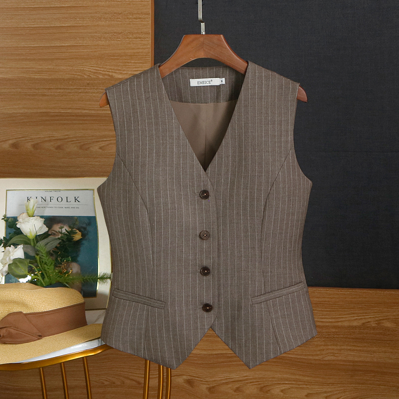 Old Money Style Coffee Color Vertical Stripesd Vest Vest for Women 2025 Spring and Autum Sleeveless Suit Vest Outer Vest Top