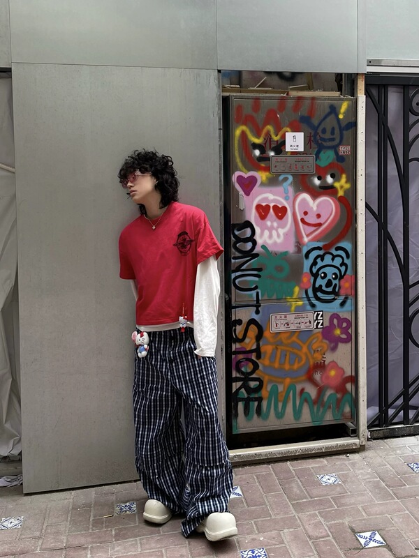 Variate 25Ss Plaid Loose Wide-Leg Non-Detachable Multi-Button Mid-Low Waist Casual Pants, Unisex