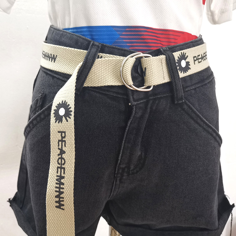 Small daisy belt Men's and women's fabric canvas pants belt double ring buckle Tide ins wild belt Casual young simple