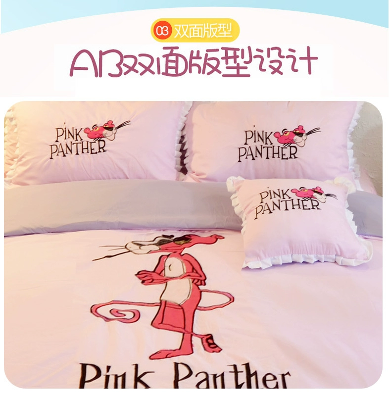Howard ins mạng gió Red Pink Panther gia đình cartoon bốn giường giường style sheets váy chăn 1,5m /1.8m - Bộ đồ giường bốn mảnh
