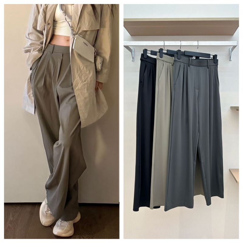 Lujia Casual and Relaxed High-Waisted Wide-Leg Straight-Leg Suit Pants, Four-Way Stretch, Quick-Drying, Suitable for Three Seasons, Women's Long Pants for Commuting Ol
