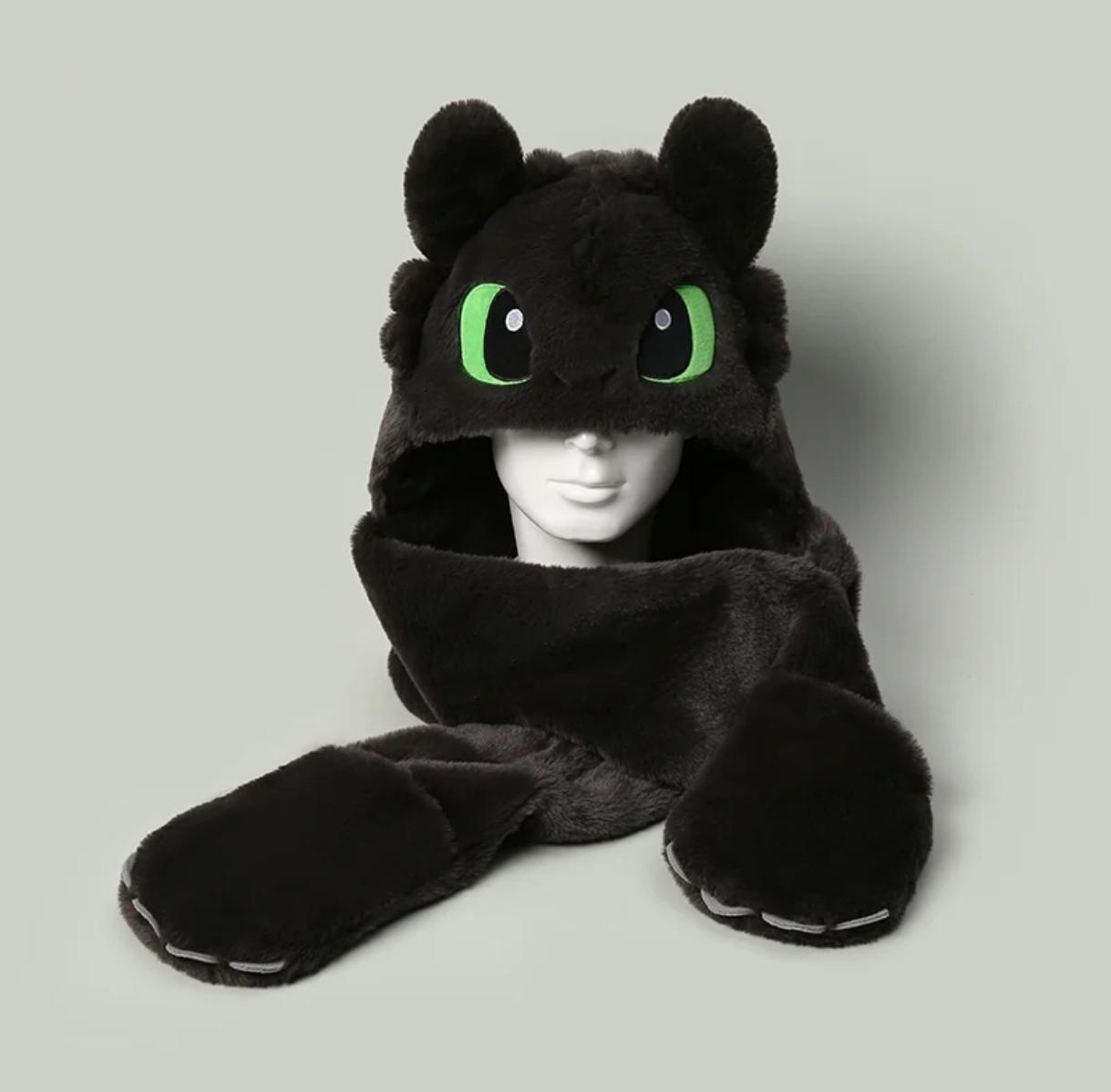 【New Product】 How to Train Your Dragon Toothless Three-In-One Multifunctional Hat, Scarf, and Gloves Winter Gray-Black