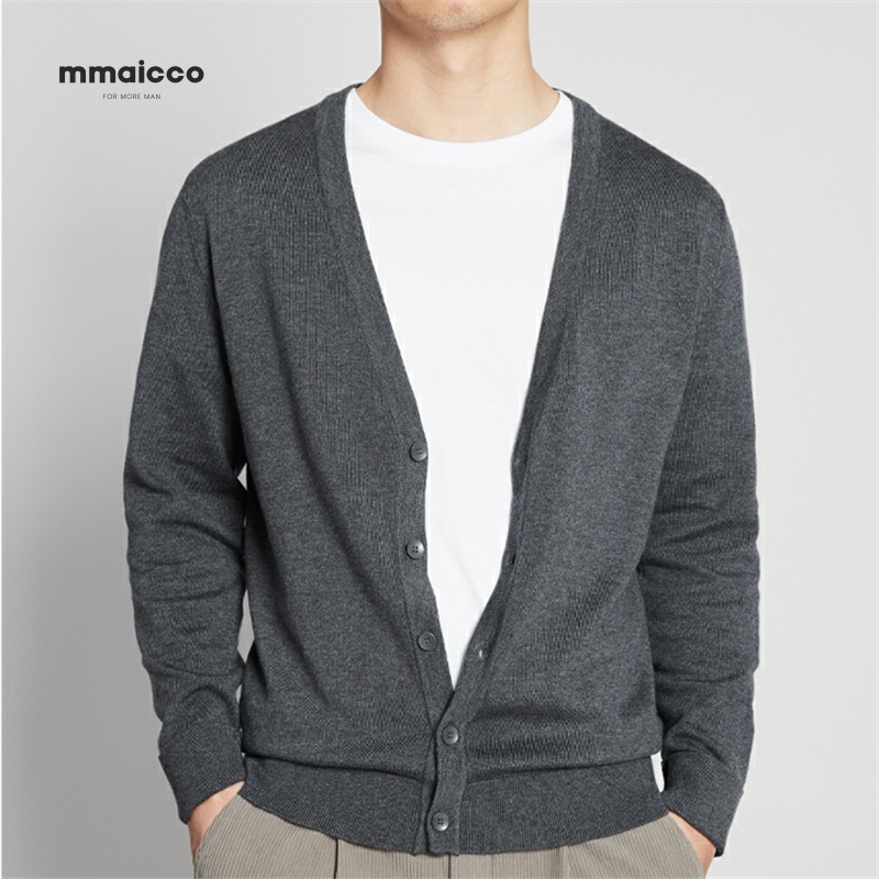Momaike メンズ Vネック ニットカーディガン メンズ 薄手 春秋 カジュアル トップス ジャケット 空調服 カーディガン