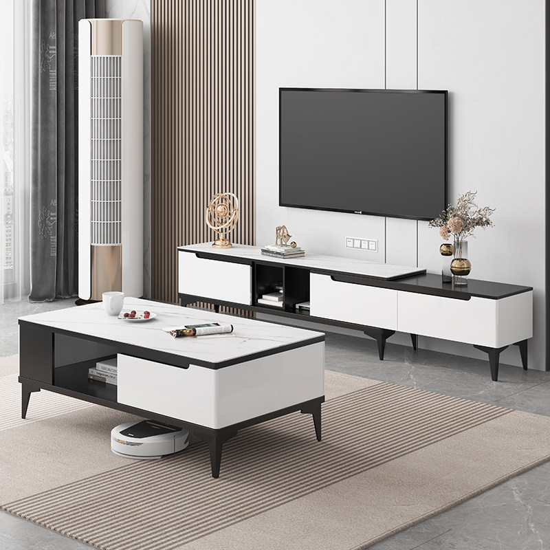 Rock Plate TV Cabinet Tea Table Composition Suit Modern Minima Living Room Small Family Grey White New Light Lavish TV Enclosure
