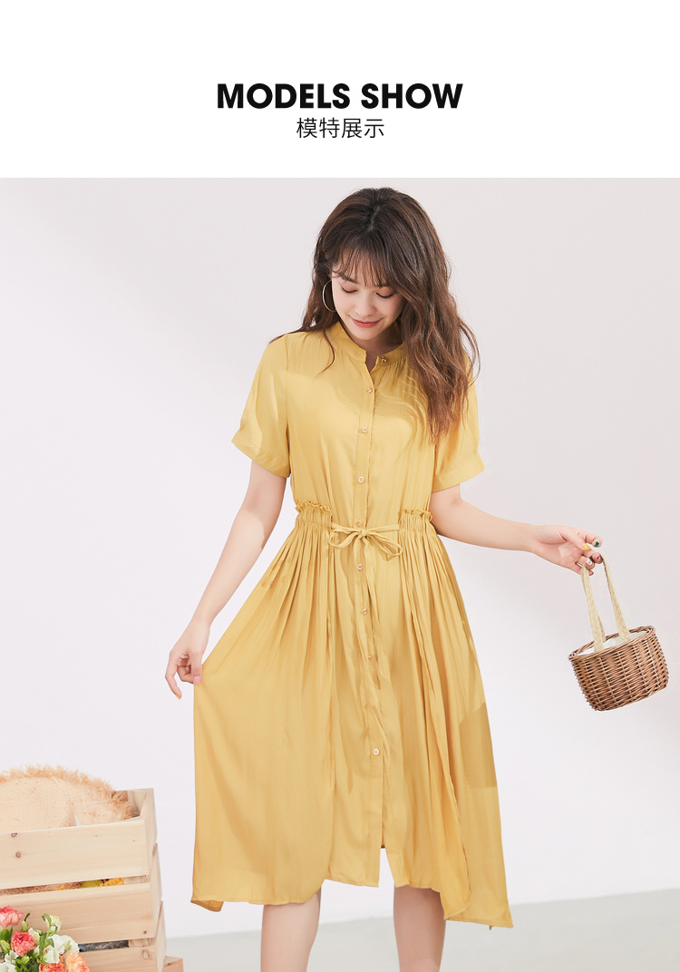 Đầm liền thân nữ màu sắc 2019 hè mới Hàn Quốc của cà vạt thun eo cao với chân váy gỗ dài - Váy eo cao 	váy sơ mi rút eo	