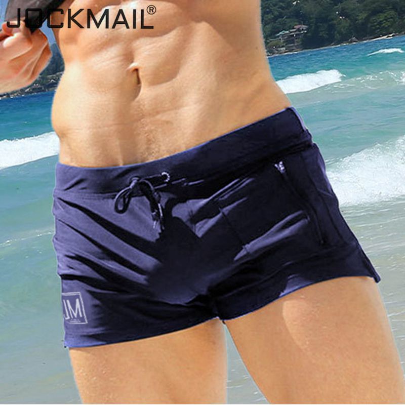 Jockmail Cross-Border Popular Men's Low-Waist Front Pocket Large Size Hot Spring Swimming Trunks Men's Boxer Swim Trunks