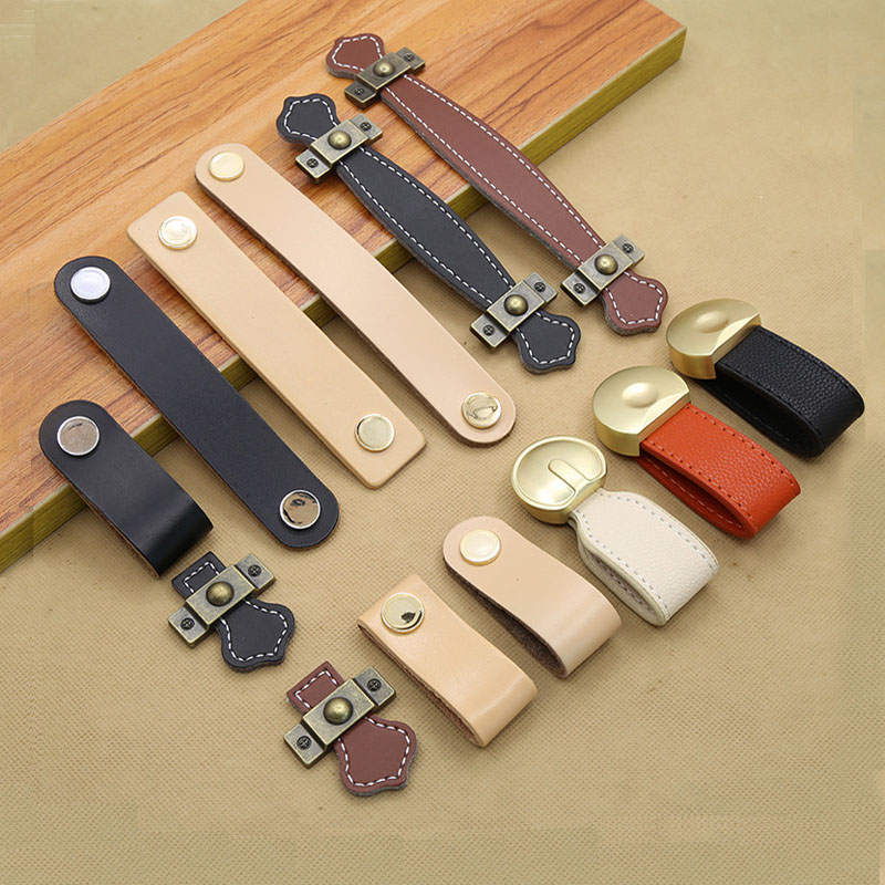 Hole distance 96128m m leather bag handle drawer whole cabinet wardrobe door handle brown black meat color leather small handle