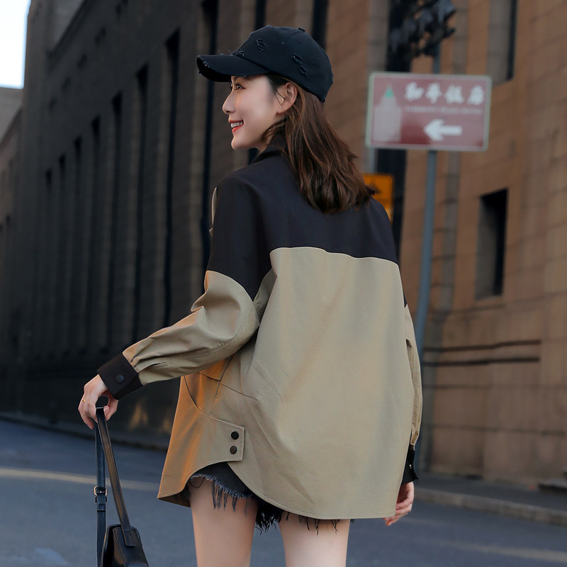 New Spring Autumn Season Fat Mm Loose 100 hitch Short Bump Color Collage Shoulder Sleeves Fashion Windsuit Woman Short Coat