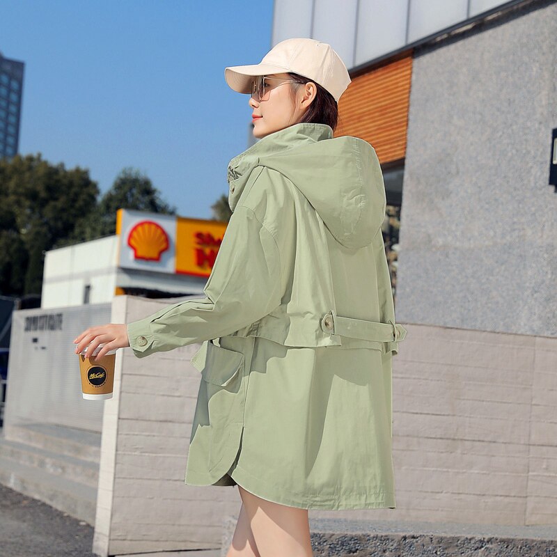 2022 Spring and autumn new Korean version Loose Fat Mm big version Thin Temperament 100 Hitch Casual Windsuit Woman medium long version jacket