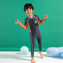 New child swimsuit boy conjoined Long sleeves CUHK Sunscreen Fast Dry Boy Professional Swimsuit Student Training