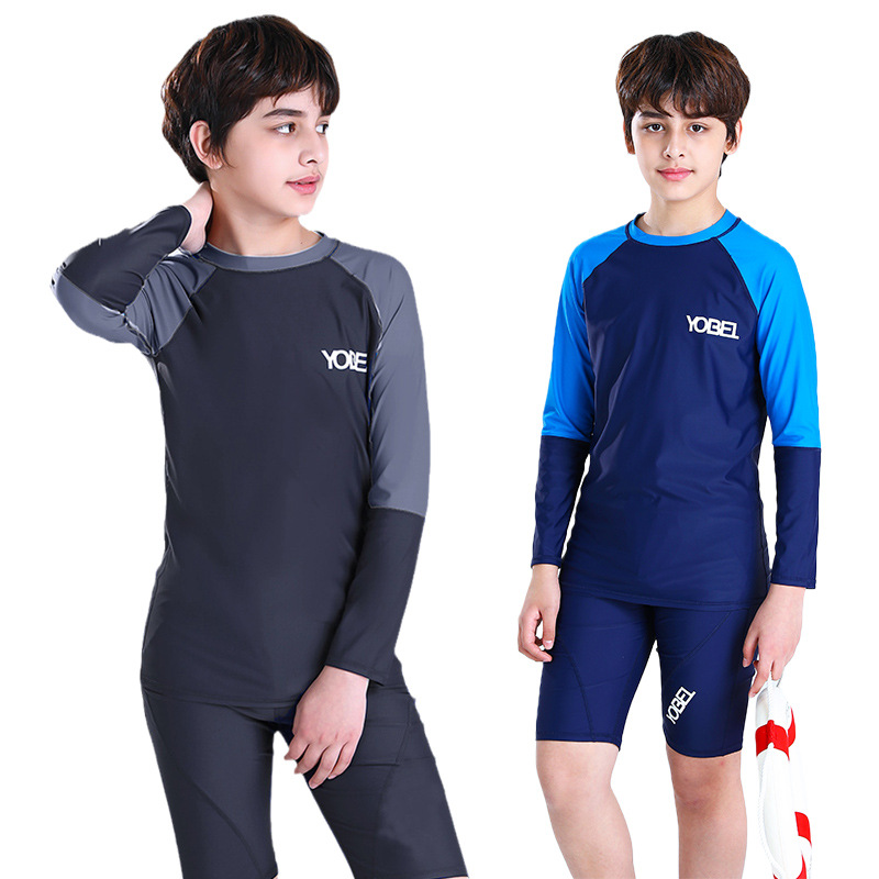 Teen two-style swimsuit men's suit CUHK Scout size Gats up overweight Boys Long sleeves sunscreen for quick dry swimming