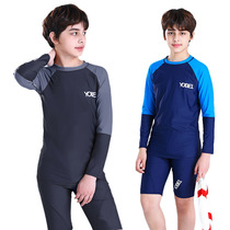 Teen Split Swimsuit Men Suit CUHK Boy Big Code Plus Fat Increase Boy Long Sleeve Sunscreen Speed Dry Swim