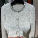 Свитер, дизайнерский трикотажный кардиган, изысканный стиль, круглый воротник, в стиле Шанель