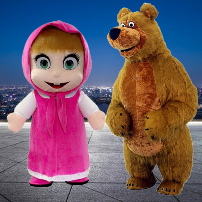 Masha Bear Inflatable Mascot Costume Winnie the Pooh Cartoon Doll Costume Wearable Walking Brown Bear Performance Prop Costume