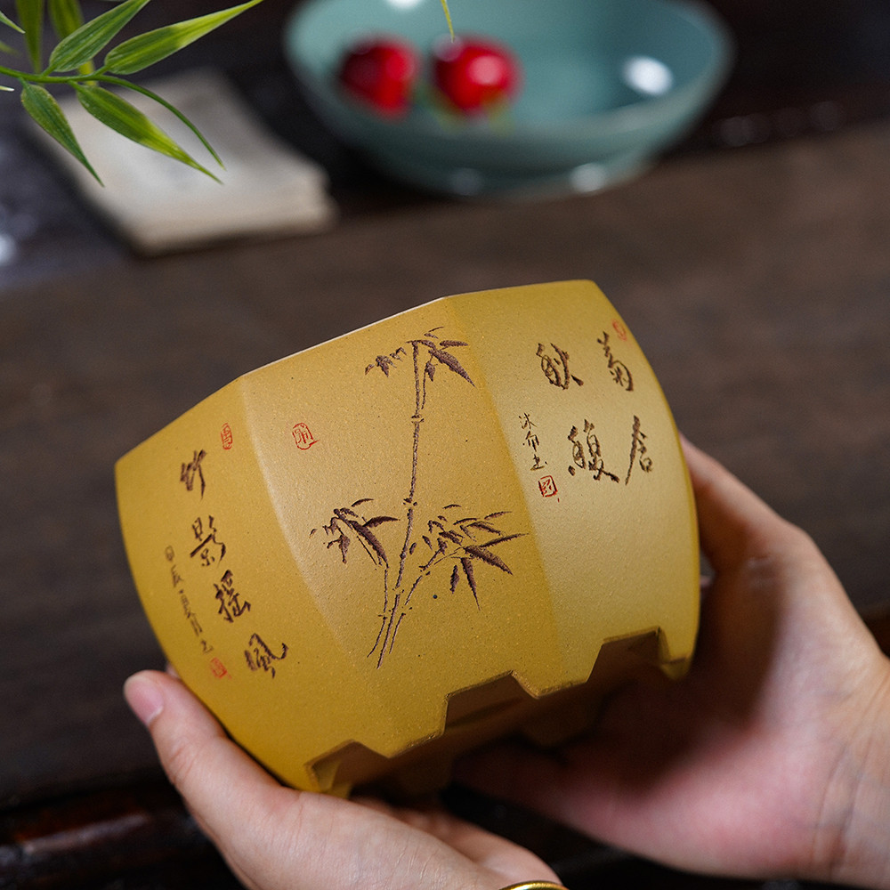 宜興紫砂花盆簡約陶瓷多肉菖蒲植物圓形三色桌面小號盆景微型創意