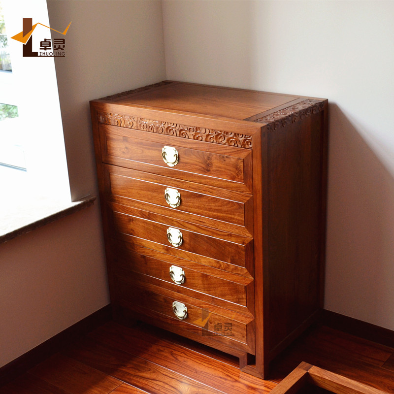 Hedgehog Purple Sandalwood Red Wood Five Bucket Cabinet Solid Wood Furniture Bedroom Containing Cabinet Drawer Cabinet New Chinese Flower Pear Wood Containing Cabinet