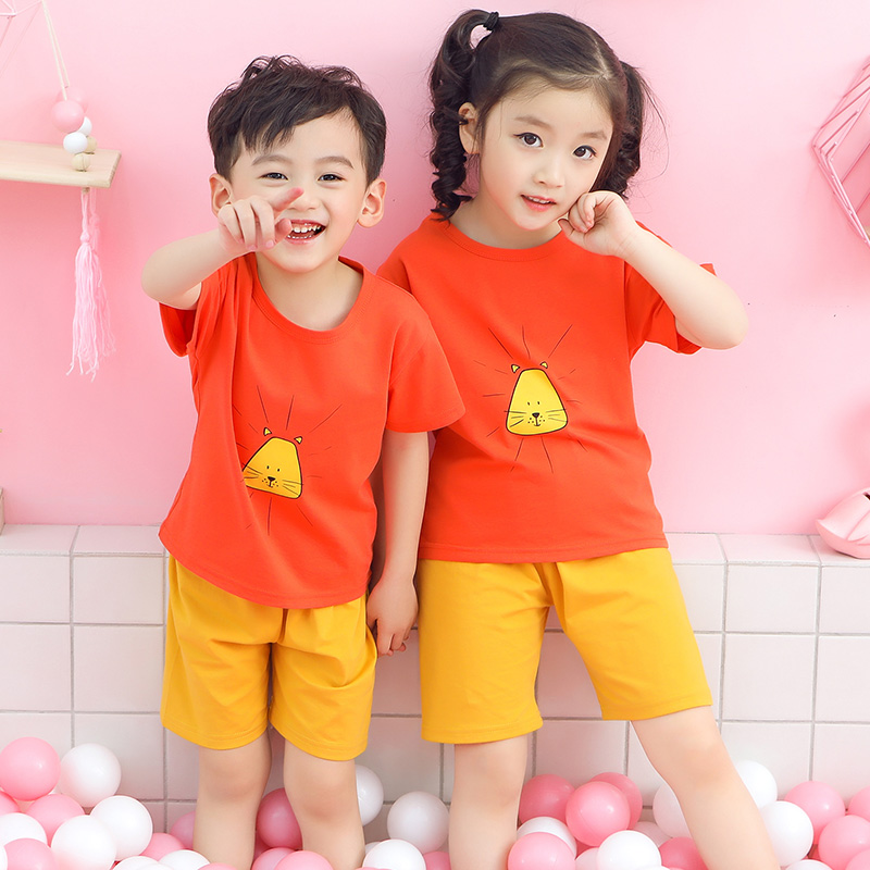 Summer 4 trẻ em ngắn tay bộ 5 cô gái bông 6 vừa và lớn cậu bé 7 chàng trai t-shirt 8 quần short cotton 3 phiên bản Hàn Quốc của triều 9 tuổi.