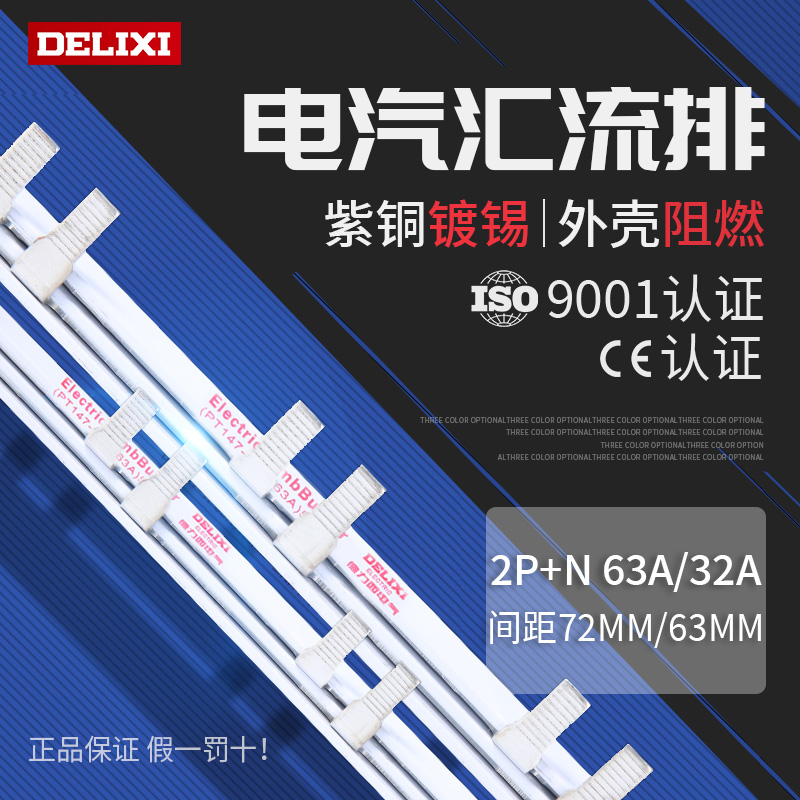 Delixi DZ47LE leakage circuit breaker 2P N open 63A copper busbar 1 meter connection copper wiring busbar