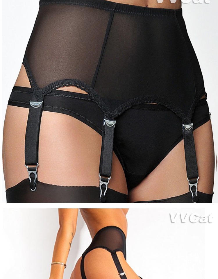 Xuất khẩu cửa hàng thoáng khí mỏng lưới kim loại sáu móc garter 6 vuốt móc hoang dã gợi cảm mạnh mẽ đen trắng đỏ - Nịt Tất đồ lót ren