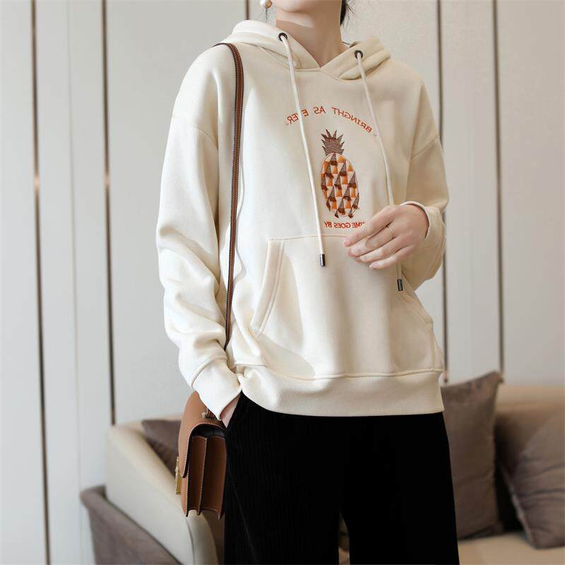 Sweater Garnapped thickened Women 2022 Autumn Winter New Korean version Loose Warm Cotton Embroidered Pineapple set with cap jacket