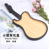 Creative personality special shaped carbonized bamboo porous violin pizza plate pizza plate steak wood plate wooden tableware