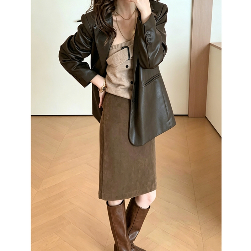 Retro Brown Pu Leather Suit Leather Jacket for Women 2026 Autum New Loose Casual High-End Style Jacket Retro Brown Pu Leather Suit Leather Jacket for Women 2026 Autum New Loose Casual High-End Style Jacket