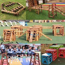 Kindergarten carbonized climbing frame Anji game combination Childrens large climbing carbonized wood 16-piece sensory system climbing frame