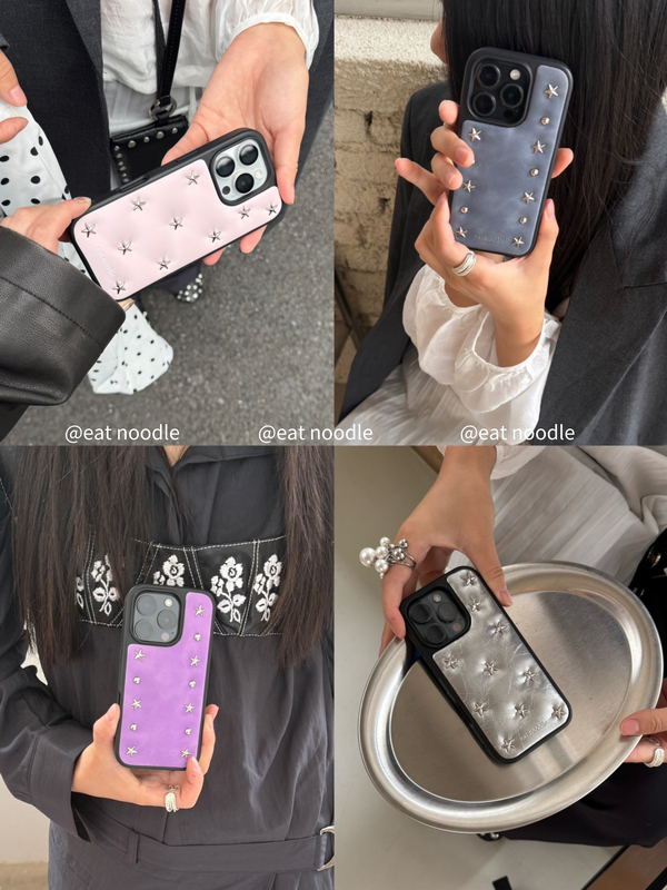 ● Eatnoodle Exclusive Niche Design ins Style Minimalist High-End Leather Metal Star Suitable for Apple Iphone18Promax/17Pro/16/15 Studded Bread Phone Case ● Eatnoodle Exclusive Niche Design ins Style Minimalist High-End Leather Metal Star Suitable for Apple Iphone18Promax/17Pro/16/15 Studded Bread Phone Case