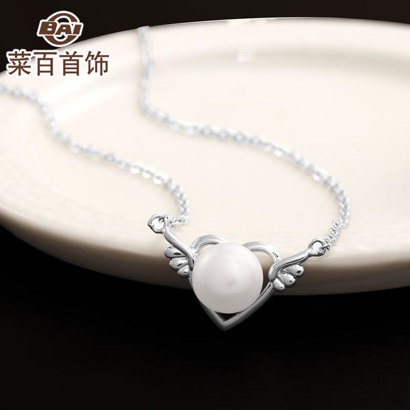 The Angel Heart of Pearl Silver - Mounted Pearl Pearl Pearl Necklace for the Female Angel - Heart Link
