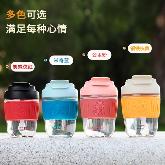 Disney Glass Women's Summer Portable Straw Cup Heat-Resistant and Explosion-Proof Double Drinking Mouth Coffee Cup with Water-Proof