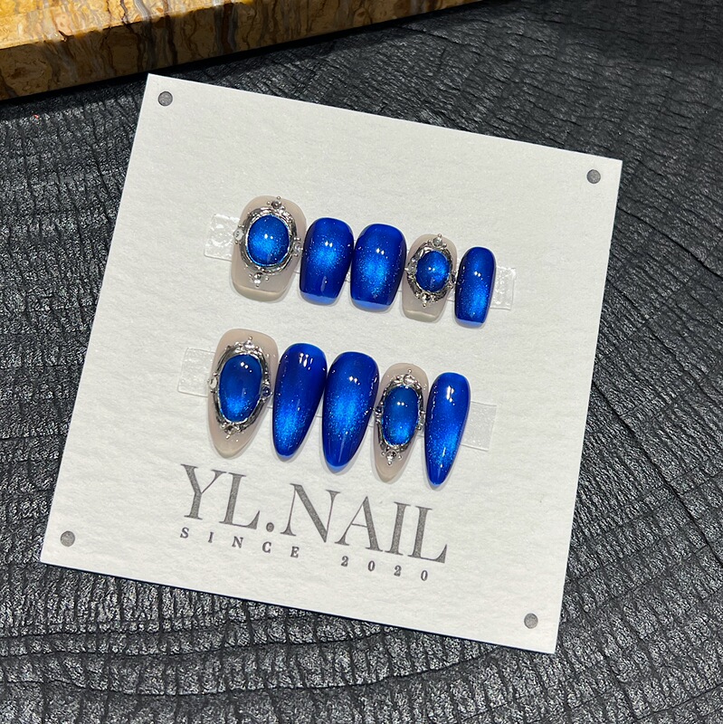 【Yl.Nail Mysterious Klein】Handmade Nail Tips ins Unique Blue Cat Eye Whitening Magic Mirror Wearable Nails 【Yl.Nail Mysterious Klein】Handmade Nail Tips ins Unique Blue Cat Eye Whitening Magic Mirror Wearable Nails