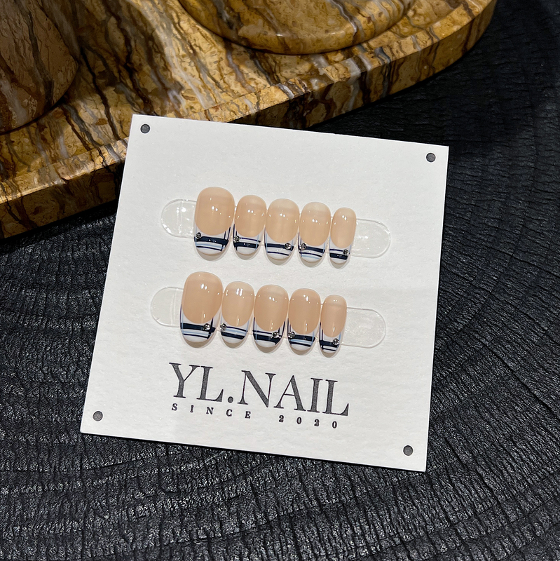 【Yl.Nail Navy Style】Handmade Nail Tips ins Unique Hand-Painted Lines Simple and Refreshing Wearable Nails 【Yl.Nail Navy Style】Handmade Nail Tips ins Unique Hand-Painted Lines Simple and Refreshing Wearable Nails