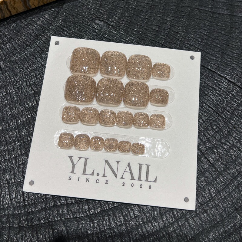 【Yl.Nail Gray Coffee Rhinestone-Toe Nails】Purely Handmade Niche Summer Rhinestone Nail Pieces, 20 Pieces, Brightening Effect, Wearable Nails