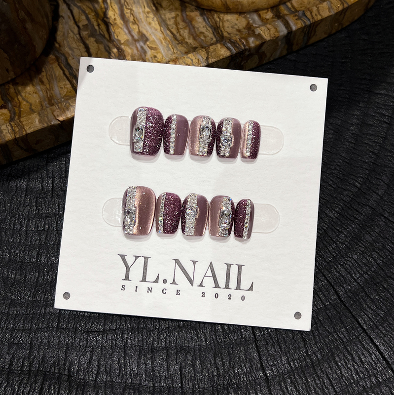 【Yl.Nail Iris's Provence-Short】Handmade Nail Art Niche Heavy Craft Rhinestone Glitter Wearable Nails